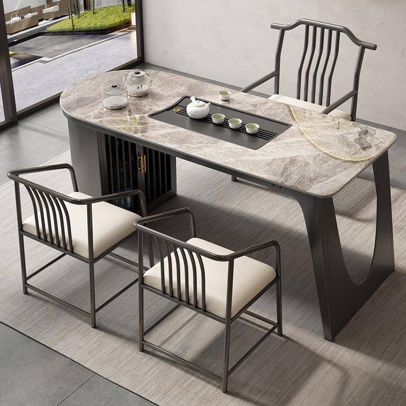 轻奢岩板茶桌椅组合现代简约家用小户型泡茶几阳台庭院办公室茶台