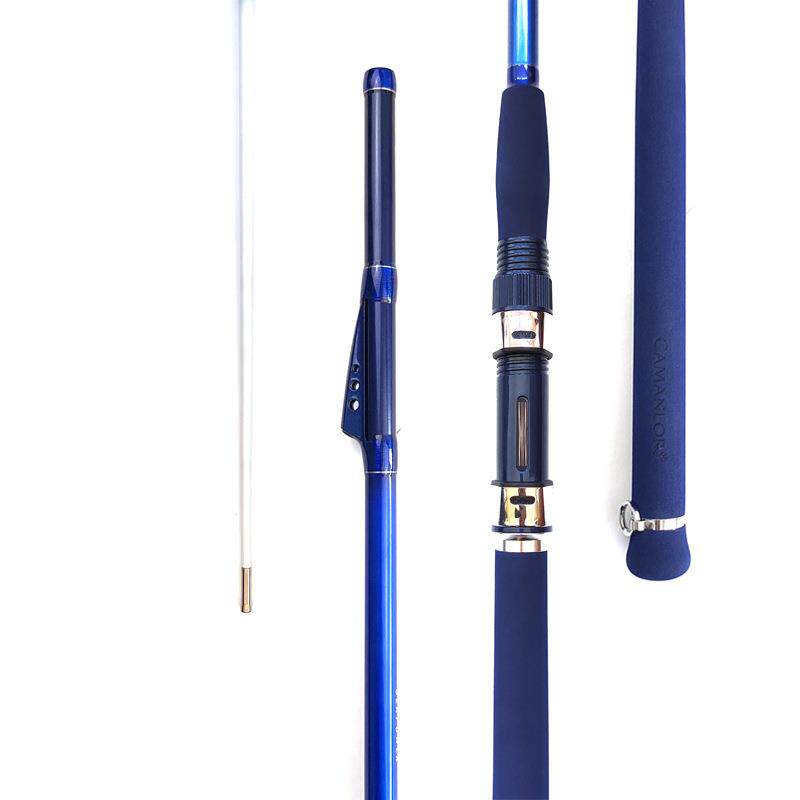 卡曼龙新品碳素超硬两节中通竿铁板内走线重船电绞轮钓竿150#