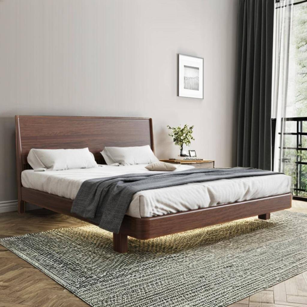 嘉利乌金木新中式双人实木大床高端榫卯结构卧室家具