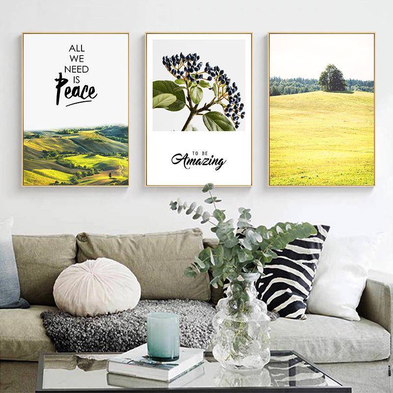 春华秋实北欧风格装饰画客厅挂画植物黄色壁画向日葵墙画风景画