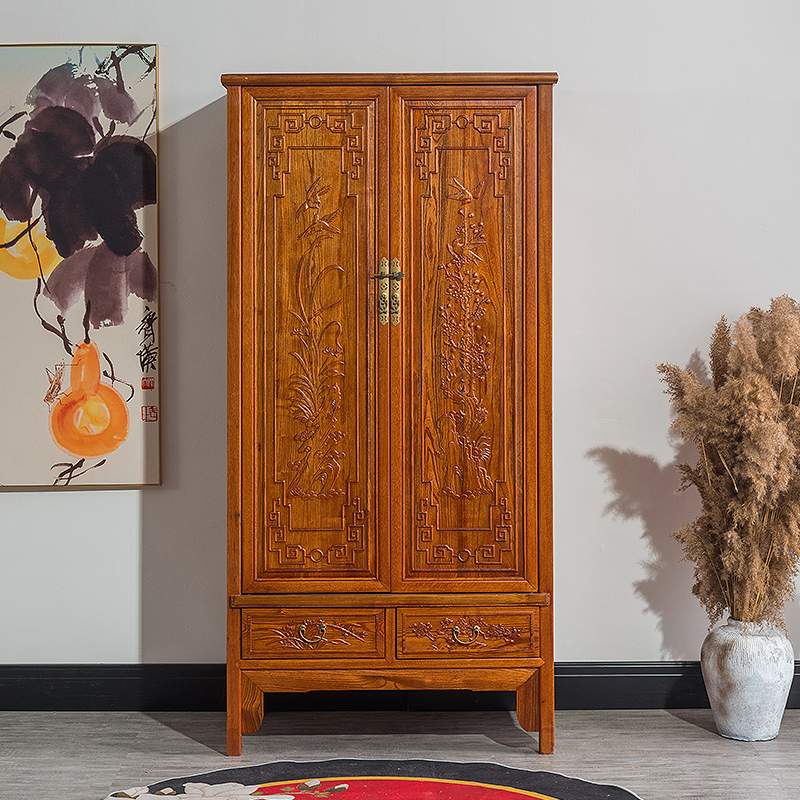 ?大衣柜实木榆木顶箱柜组合家具明清仿古中式四门家用卧室分层