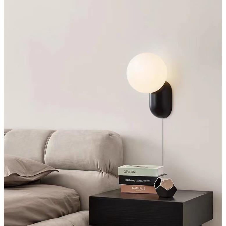 奶油风极简卧室床头壁灯现代简约接线灯网红客厅过道儿童房间灯