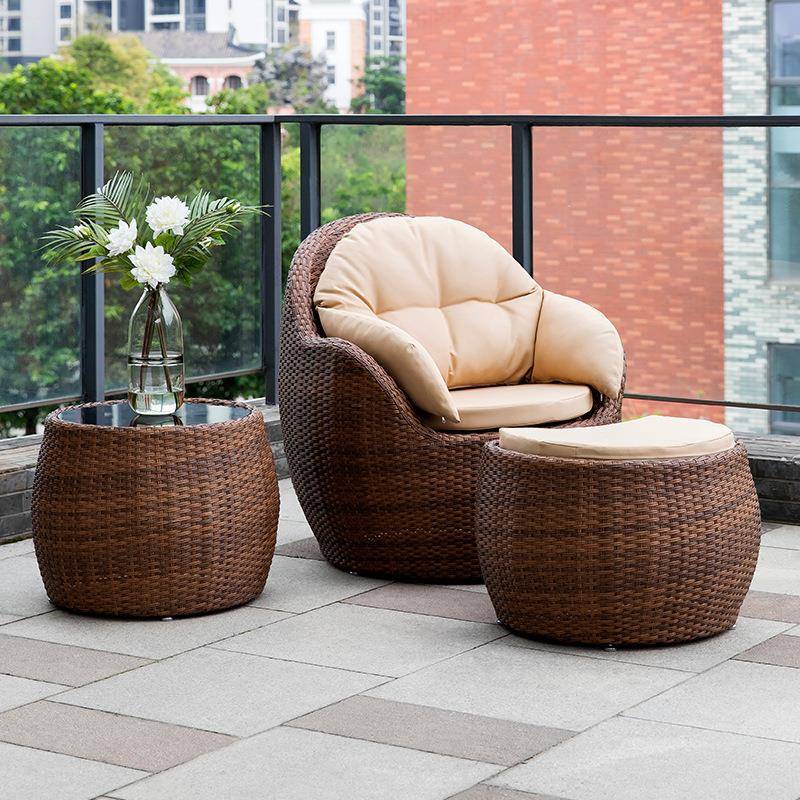 户外沙发懒人藤椅三件套网红小桌椅组合简约阳台卧室藤编躺椅