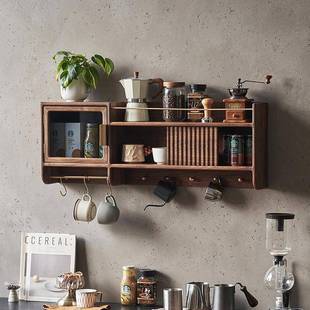 实木墙上置物架玄关挂衣架挂墙书架黑胡桃木壁挂式酒架墙壁收