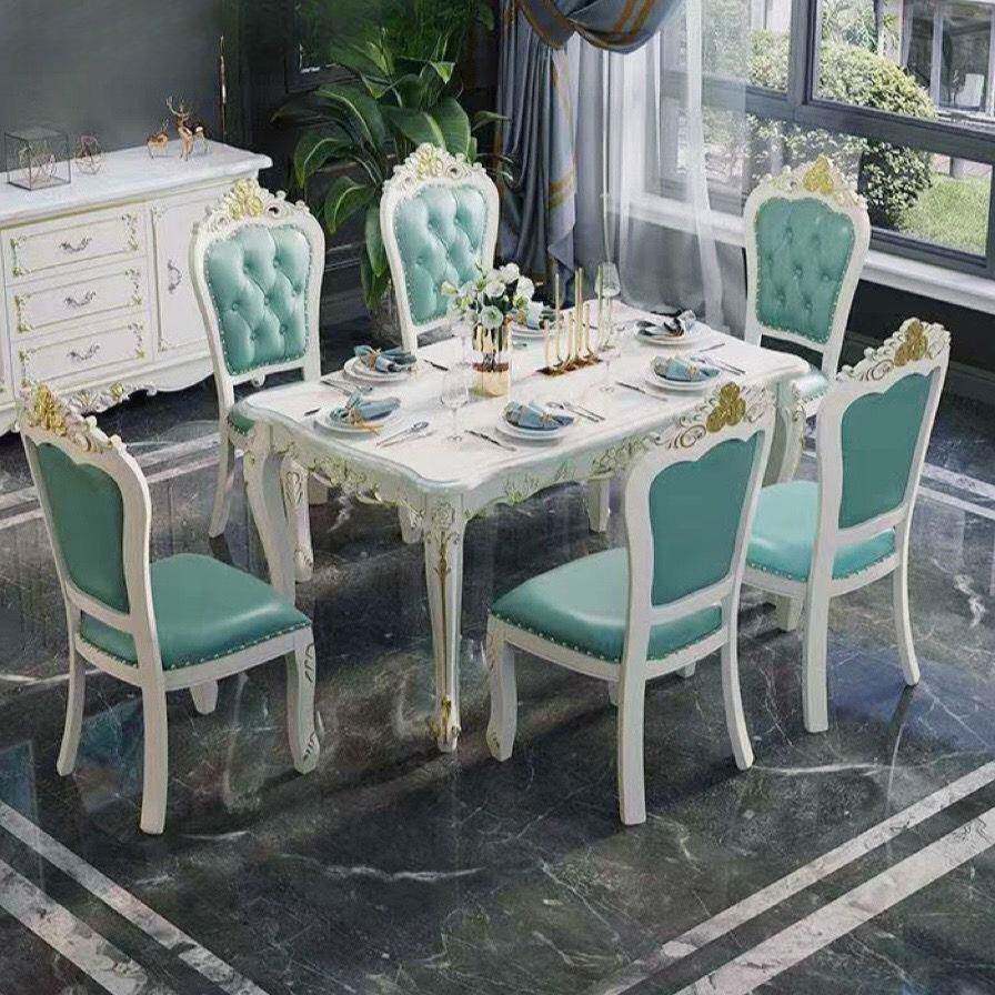欧式实木餐桌餐椅组合大理石吃饭桌子家用桌子椅子轻奢奶油风餐桌