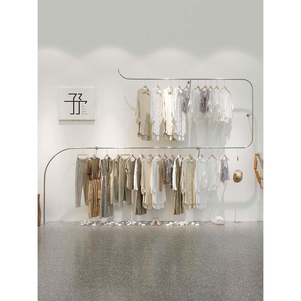 服装店展示架双层衣架女装店落地上墙架组合式挂衣架不锈钢陈列架