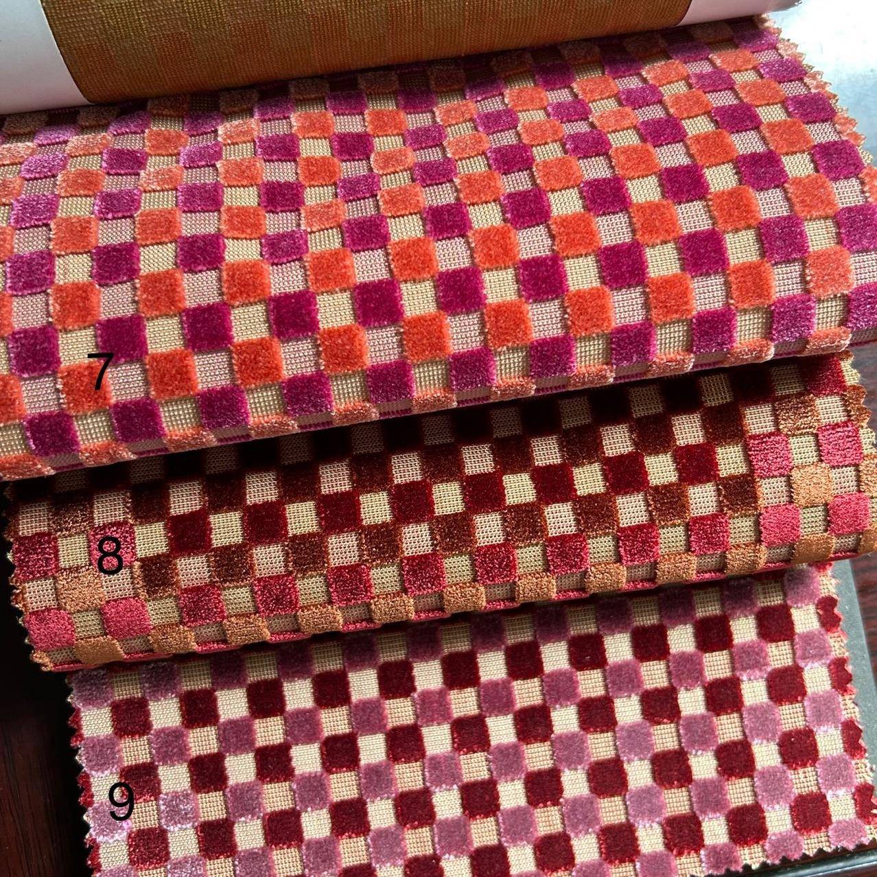 割绒小方块图案彩色棋牌格图案面料沙发布绒布小格子面料彩色格子