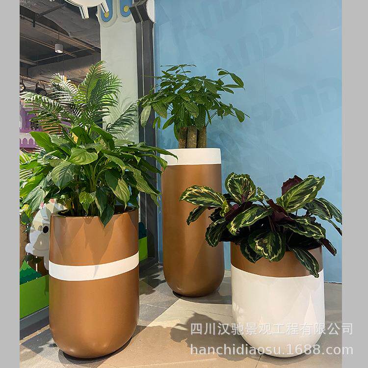 四川乐山种植花池工厂定玻钢树脂组合型套装金色花盆种植缸