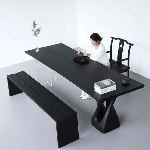 现代简约家用客厅茶桌茶台实木亚克力诧寂风洽谈桌泡茶桌办公书桌