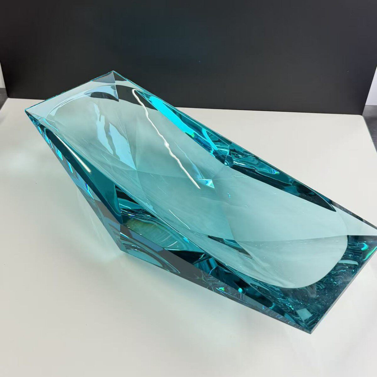 多切面水晶玻璃长方形客厅收纳盘轻奢家具装饰品纯手工家居水果