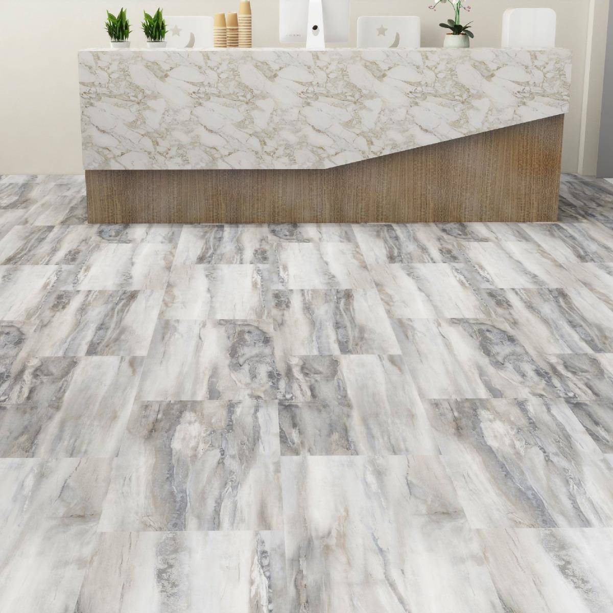 spc锁扣地板石塑地板卡扣式瓷砖大理石纹家用厨房防水工业风商用