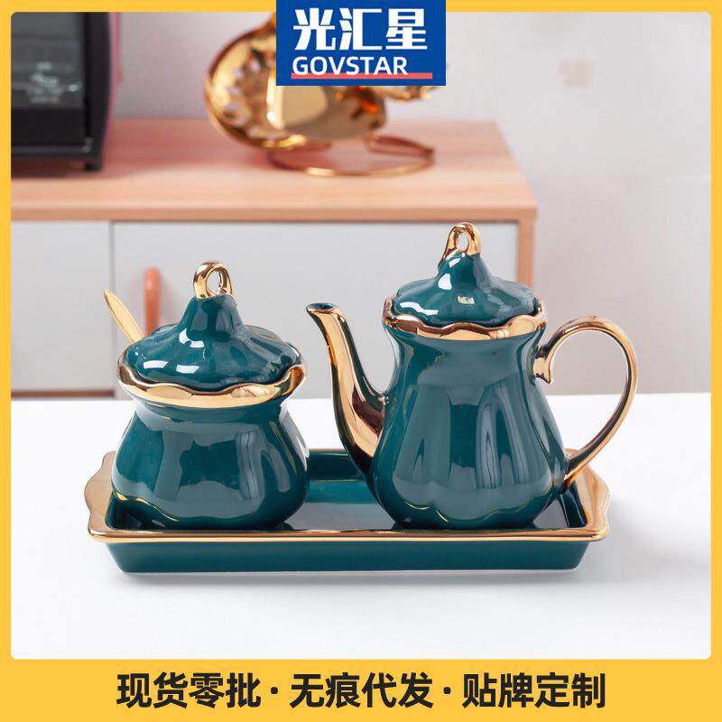 墨绿陶瓷调味罐油壶组合套装调料盒调味盒陶瓷酱油瓶佐料瓶醋瓶子