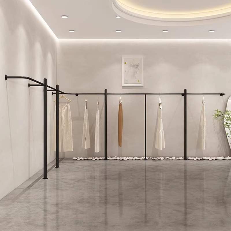 服装展示架黑色衣杆上墙侧挂架男女童装店货架落地式挂衣架陈列架