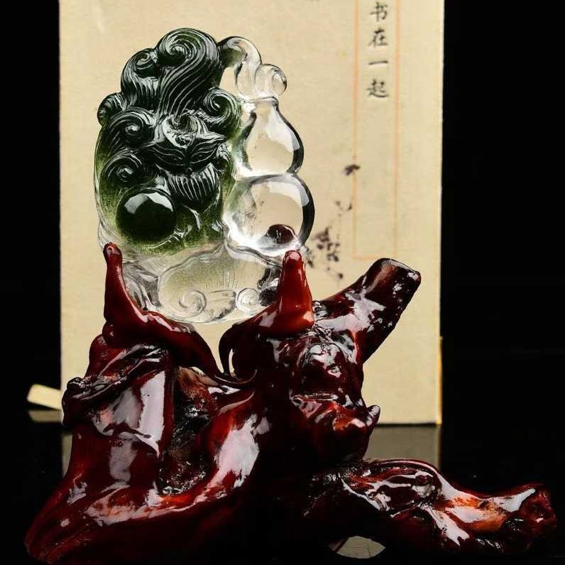 一图一物精品天然巴西绿幽灵九尾狐狸葫芦摆件办公室书架桌面摆件
