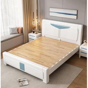 全实木床白色榫卯结构1.8米主卧双人大床现代简约橡木储物单人床