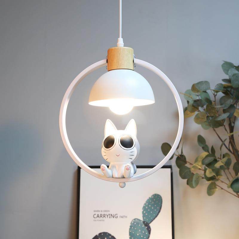 新款创意现代简约儿童房床头吊灯北欧创意卡通猫吊线灯个性卧室灯
