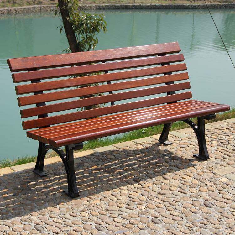 户外实木公园椅可定排椅商场广场防腐铸铁休闲靠背椅商用实木椅