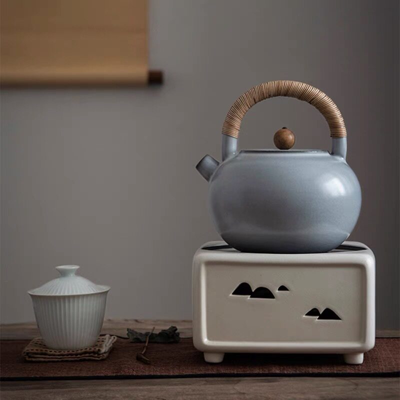 梵山堂电陶炉电茶炉白泥苏打釉家用静音烧水煮茶器 近山 双福代发