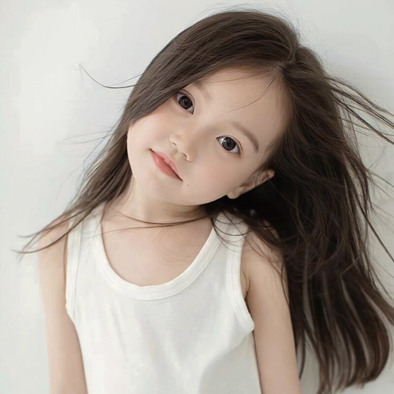 美宿儿童假发女长发全头套式女孩可爱造型中分拍照中长直发假发套