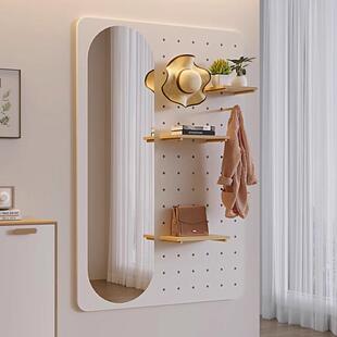洞洞板穿衣镜卧室试衣镜玄关壁挂全身镜挂墙家用衣帽架一体镜子
