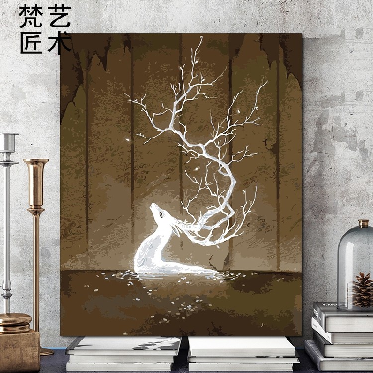 diy鹿动物填充风景油彩画定制动漫人物手工填色画装饰画图片