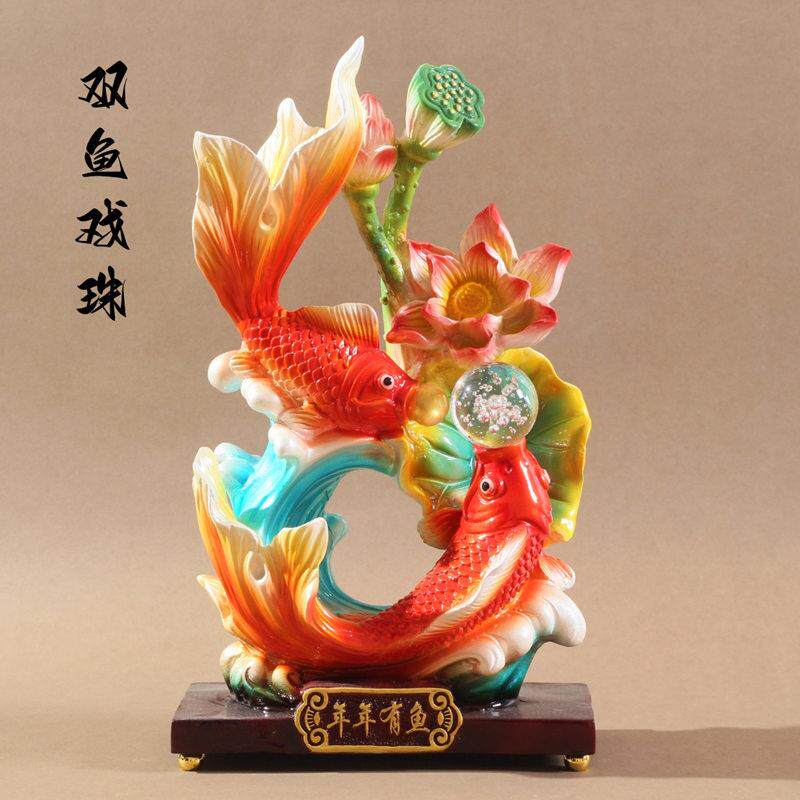 新款年年有鱼锦鲤招财双鱼戏珠摆件乔迁新居办公客厅开 业送礼装