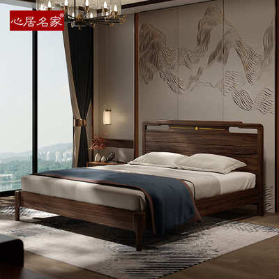 心居名家实木床新中式卧室家具进口乌金木轻奢双人床1.5/1.8米