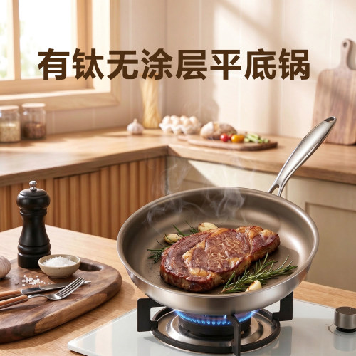 钛平底锅家用食品级不锈钢