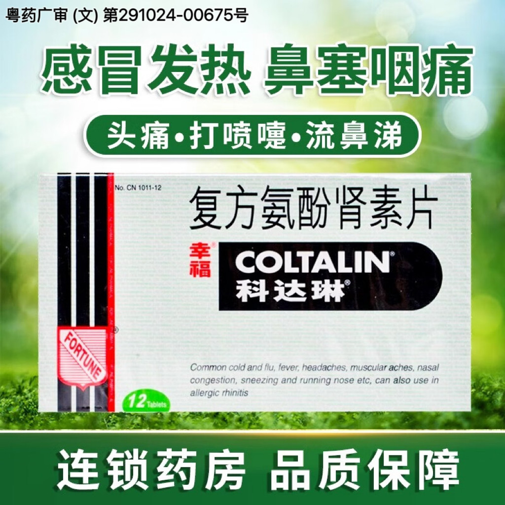 香港进口复方氨酚肾素片12片幸福科达琳发热鼻塞流感伤风感冒药