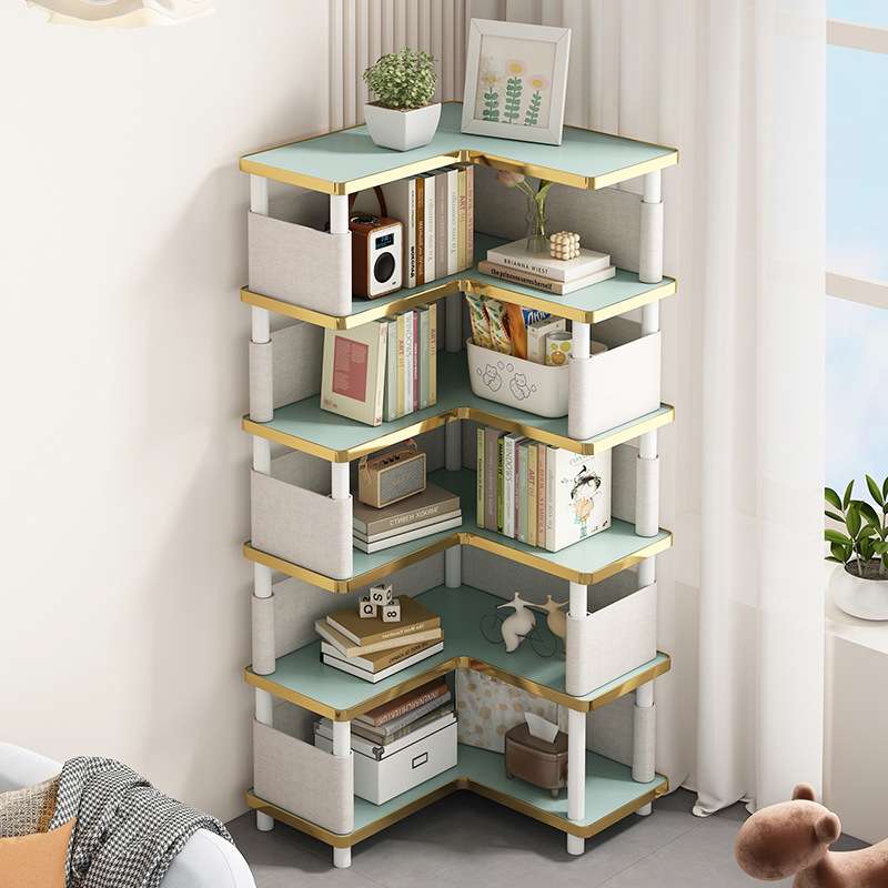 转角书架大容量多层落地置物架靠墙书柜客厅小角柜阅读收纳展示架