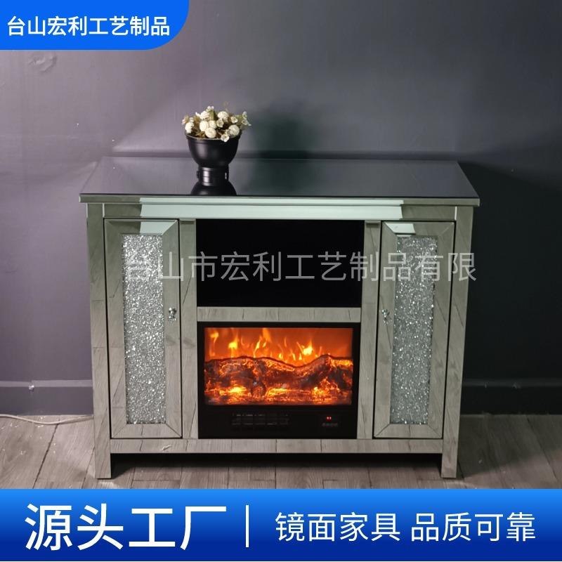 简约时尚银镜壁炉柜闪闪仿碎钻面装饰玻璃家具壁炉电视柜