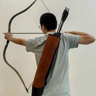 传统弓美猎反曲弓射箭背式箭壶翻毛皮箭袋腰挎两管箭囊大容量箭筒