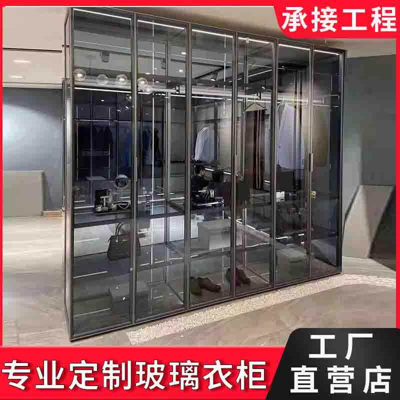 现代简约轻奢极简玻璃衣柜铝合金型材卧室衣帽间通透玻璃柜衣橱