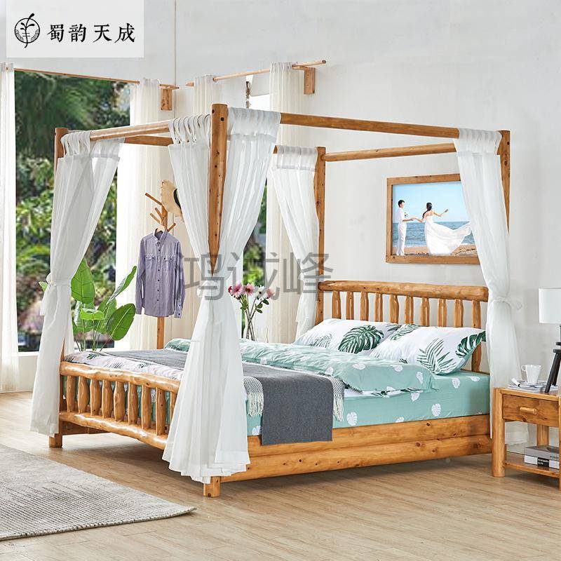 Hc全实木四柱床原木创意DMR柏木床民宿架子床原生态床东南主卧双亚人
