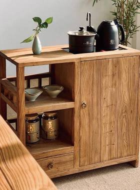 老榆木茶桌边柜茶台38254边侧实木边几中式茶水柜柜移动茶台