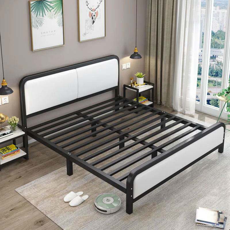 床头软包床双人1.8x2米铁艺床加厚加粗加密1.5米1.2米单人公寓床