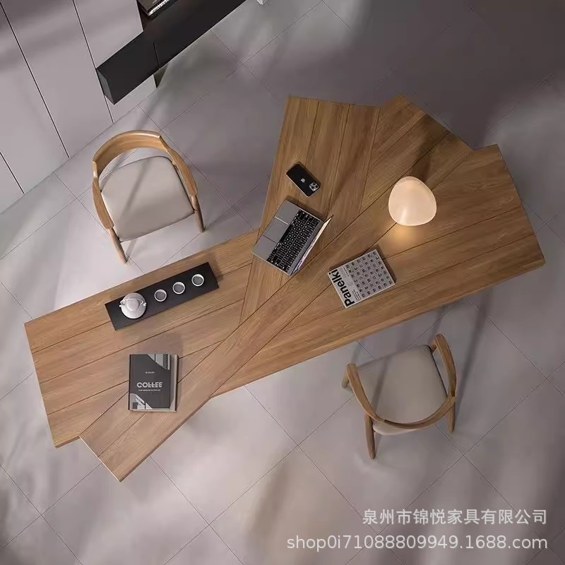 设计师书桌工作台简约现代实木电脑桌轻奢风极简异形办公桌老板桌