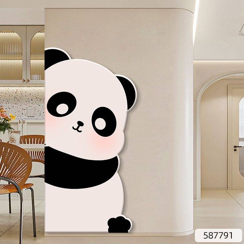 D216奶油风玄关装饰画创意熊猫高档入户走廊过道挂画温馨挂画