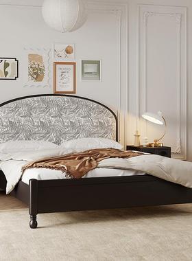 法式复古.8米25245双具人主卧美床黑色轻式奢极简家实木软包床1中