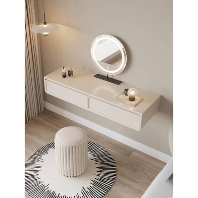 悬浮实木梳妆台书桌电户脑桌一体型卧室67271现化代简约小收纳妆桌