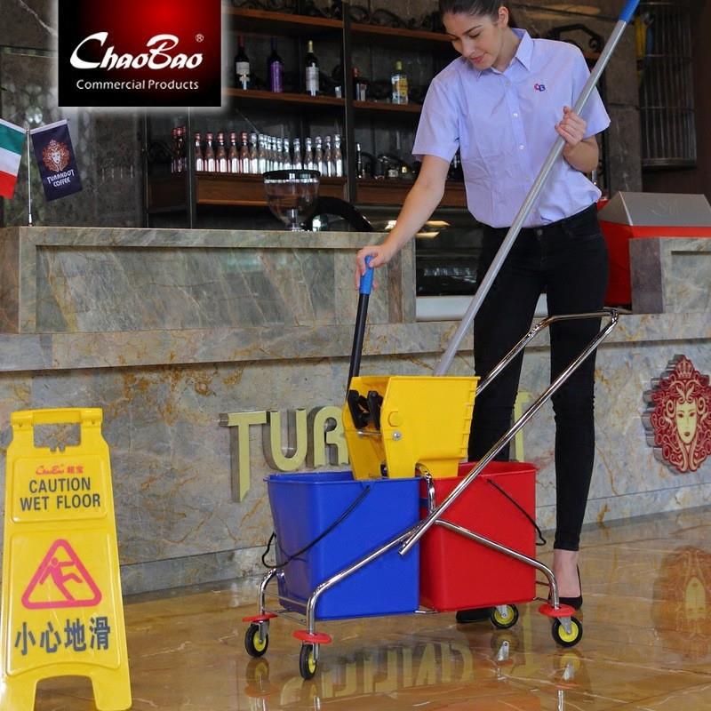 超宝B-043车双桶榨水酒店拖把桶挤挤水桶水酒店洗拖器218把柞水车