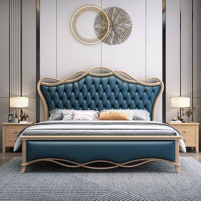 轻欧奢豪华美风实木床现代美式主卧床新款油单奶双人床SEU头大结