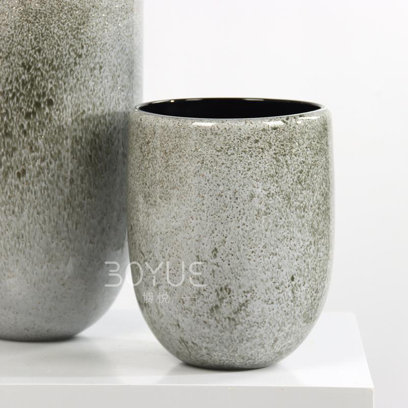 现代简约青石大口径手工琉璃花间设纹计师样板售楼瓶处客厅CIL软