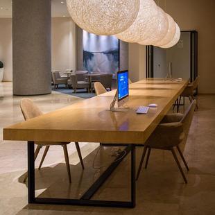 简约代办公桌工业风现实476木会桌长桌桌loft议洽谈桌椅长条子直