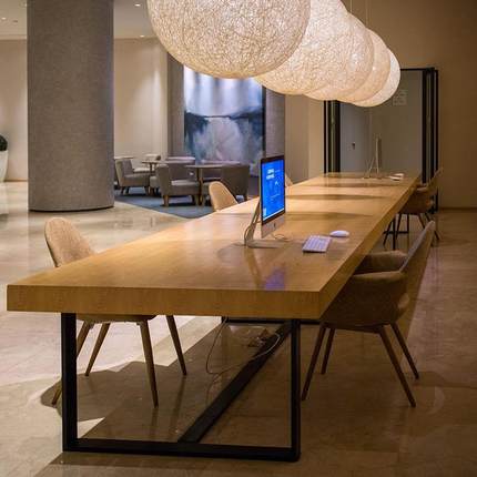 简约代办公桌工业风现实476木会桌长桌桌loft议洽谈桌椅长条子直