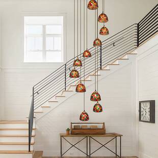 美式复古复式楼别墅长吊灯民宿loft公寓楼梯间彩色玻璃装饰吊线灯