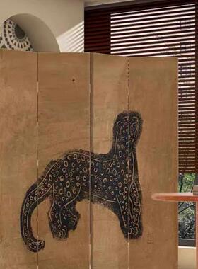 双面图屏风案直播背景式复卧古屏风隔62295断客厅可折叠移动室法