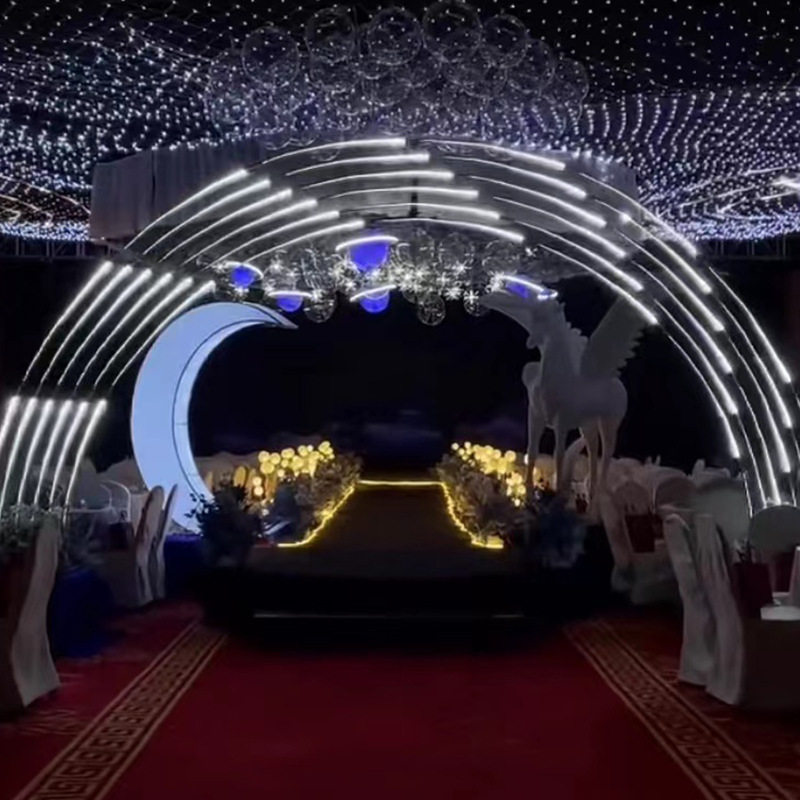 新款婚庆道具流星雨灯带拱门架子星空婚庆婚礼铁艺拱门铁艺架背景