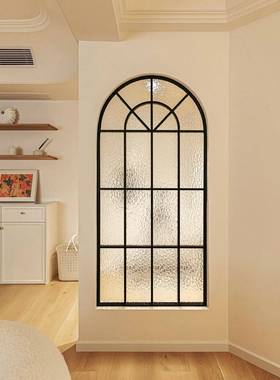?法式20240226艺玻璃屏风门客厅油风复铁古奶隔断假窗户创意拱玄