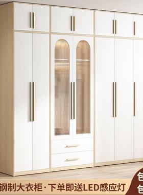 衣家用璃MIF卧室加组合法式2米4高柜带玻简易全钢环保组装衣橱厚